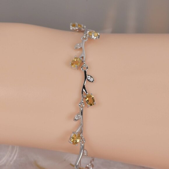 Natural Citrine Topaz Oval Cut Gemstone Tennis Bracelet Real Solid 925, 7" - Picture 3 of 3